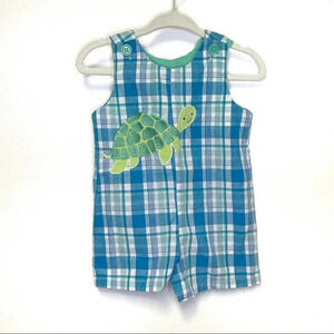 Turtle Embroidery Plaid Jon Jon - Nursery Rhyme Causal Boys Romper Summer